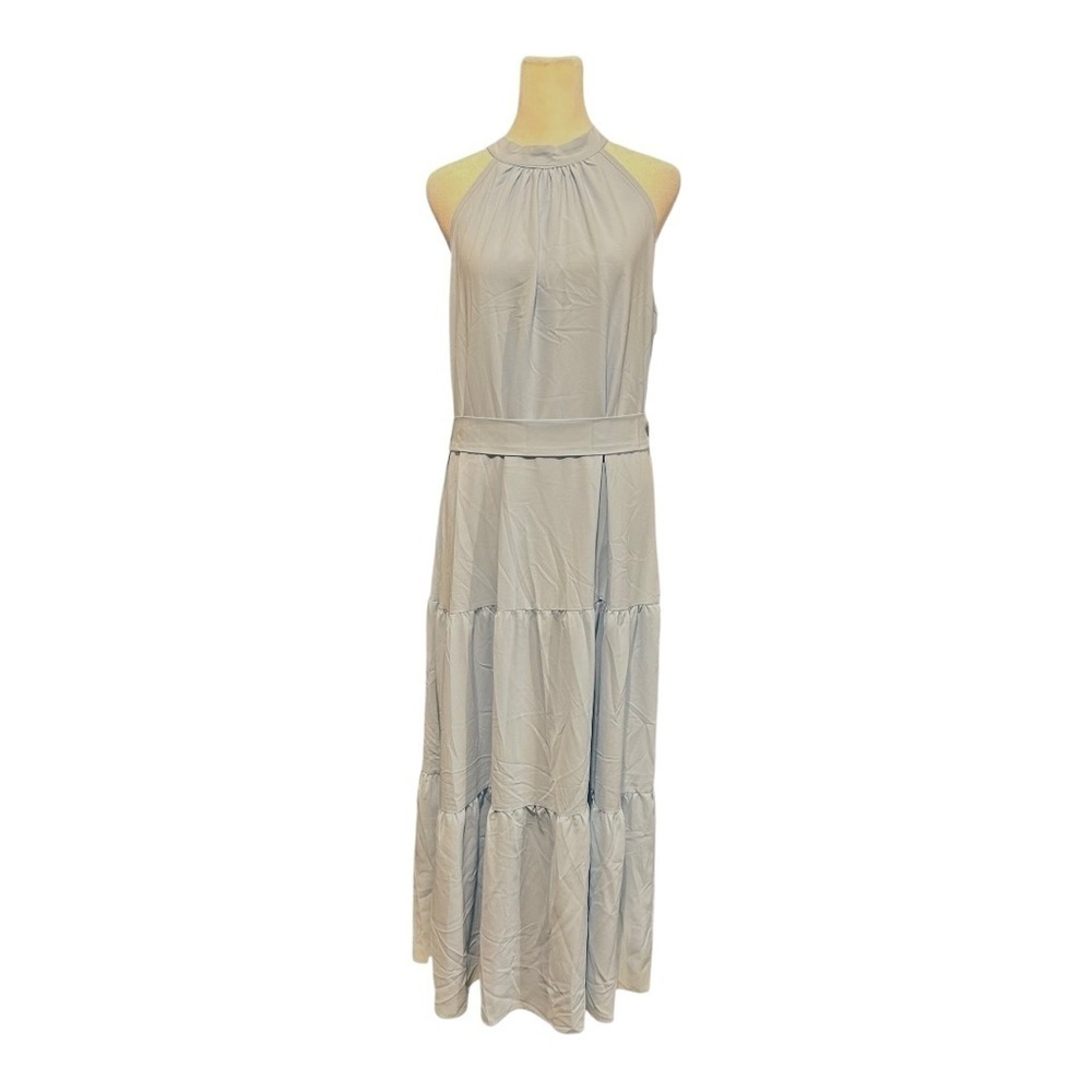 PRETTYGARDEN Summer Maxi Dress Halter Neck Flowy Ruffle Hem Boho Dress Belted L - Picture 4 of 10